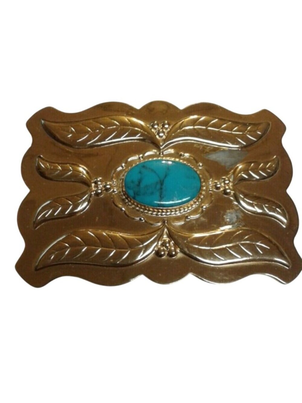 Vintage Bell Belt Buckle Turquoise Stone Leaf Design Copper Nickel Silver Native